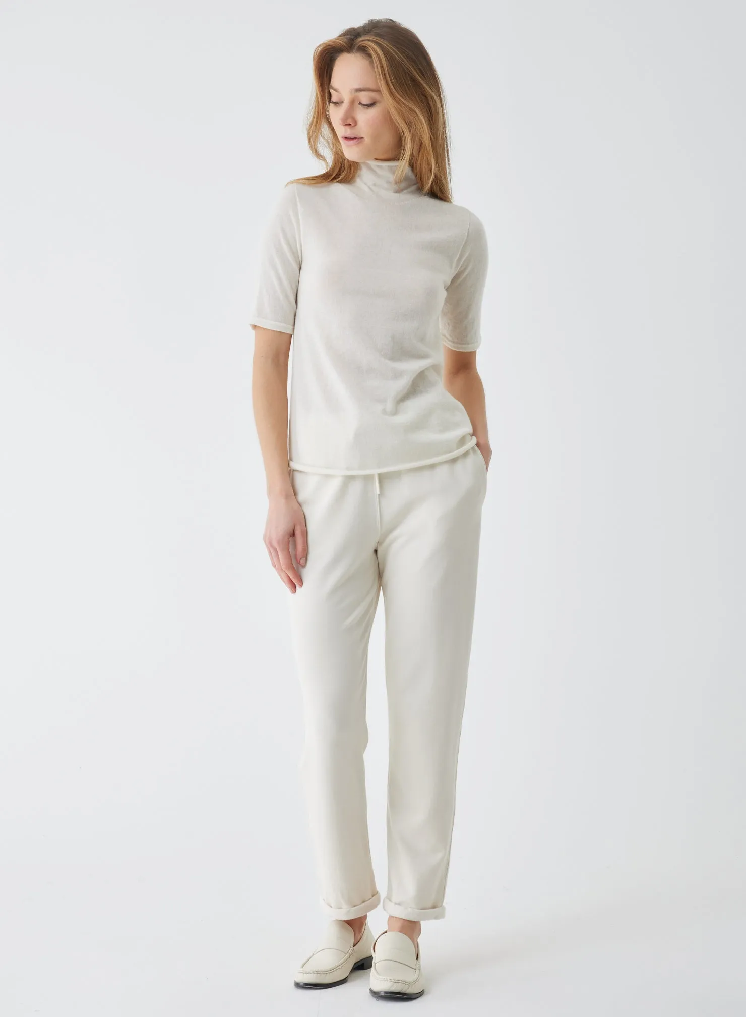 100% Machine Washable Cashmere Elbow Sleeve Turtleneck T-Shirt