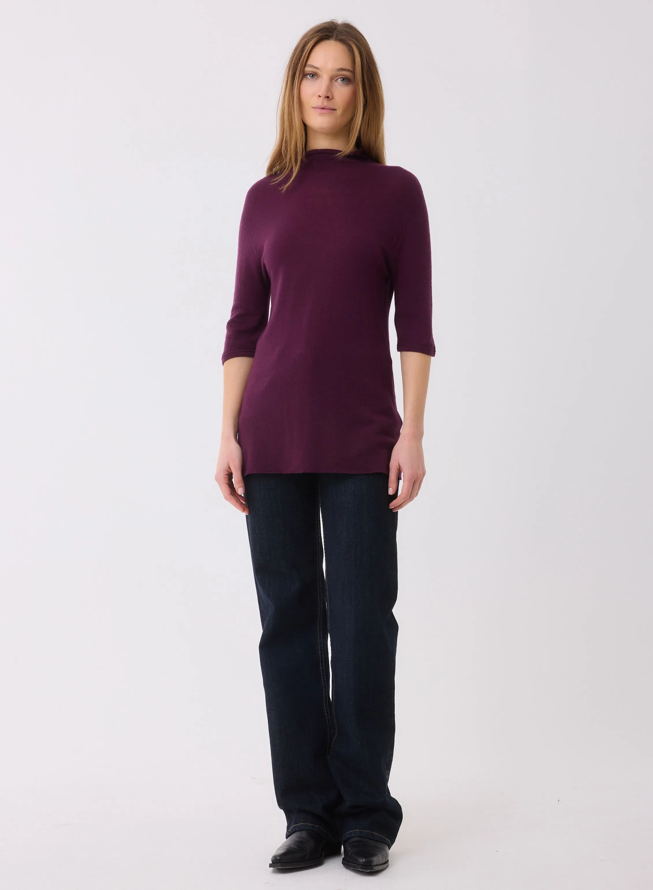 100% Machine Washable Cashmere Elbow Sleeve Turtleneck T-Shirt