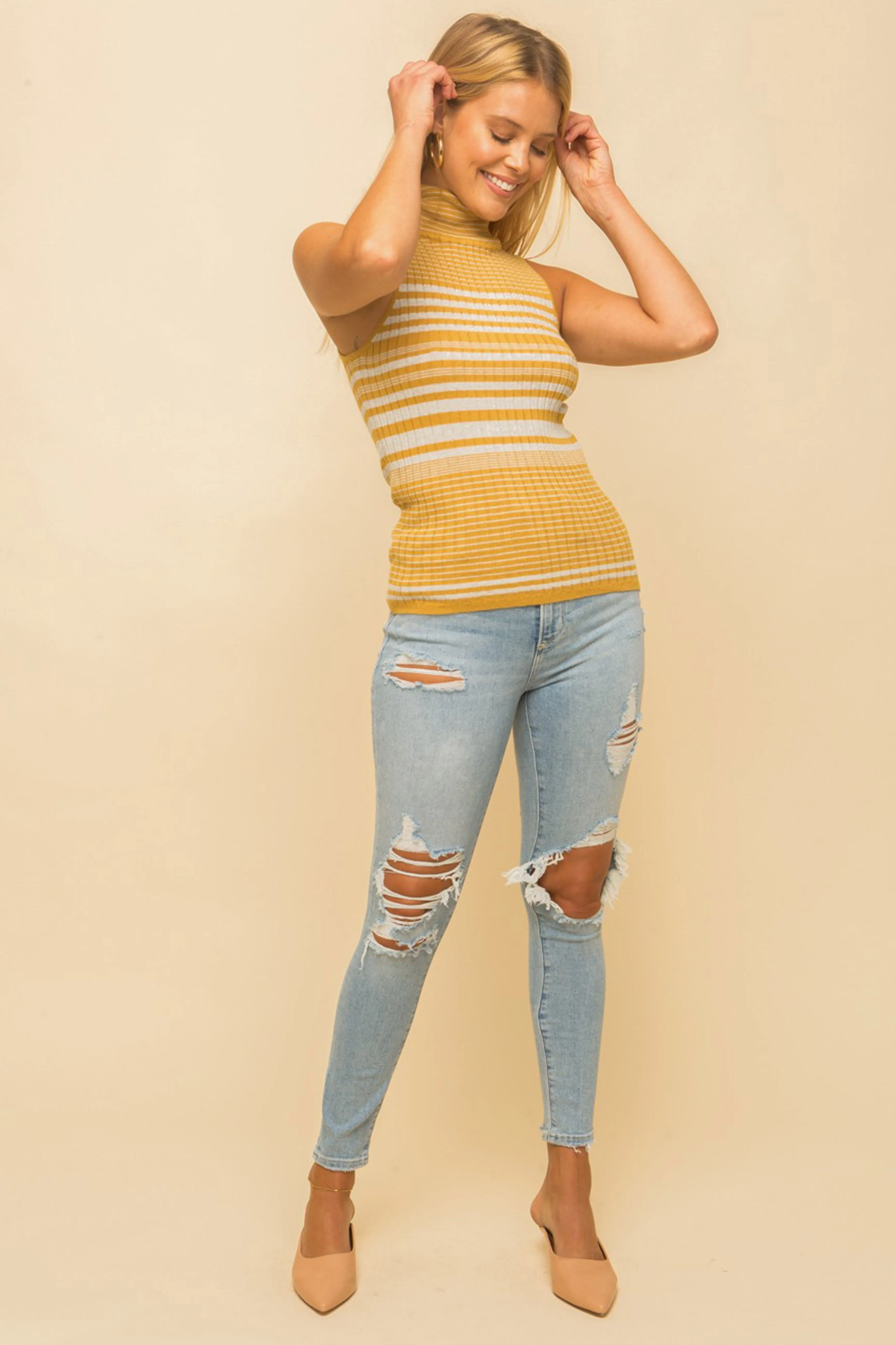 Amber Striped Turtleneck in Mustard