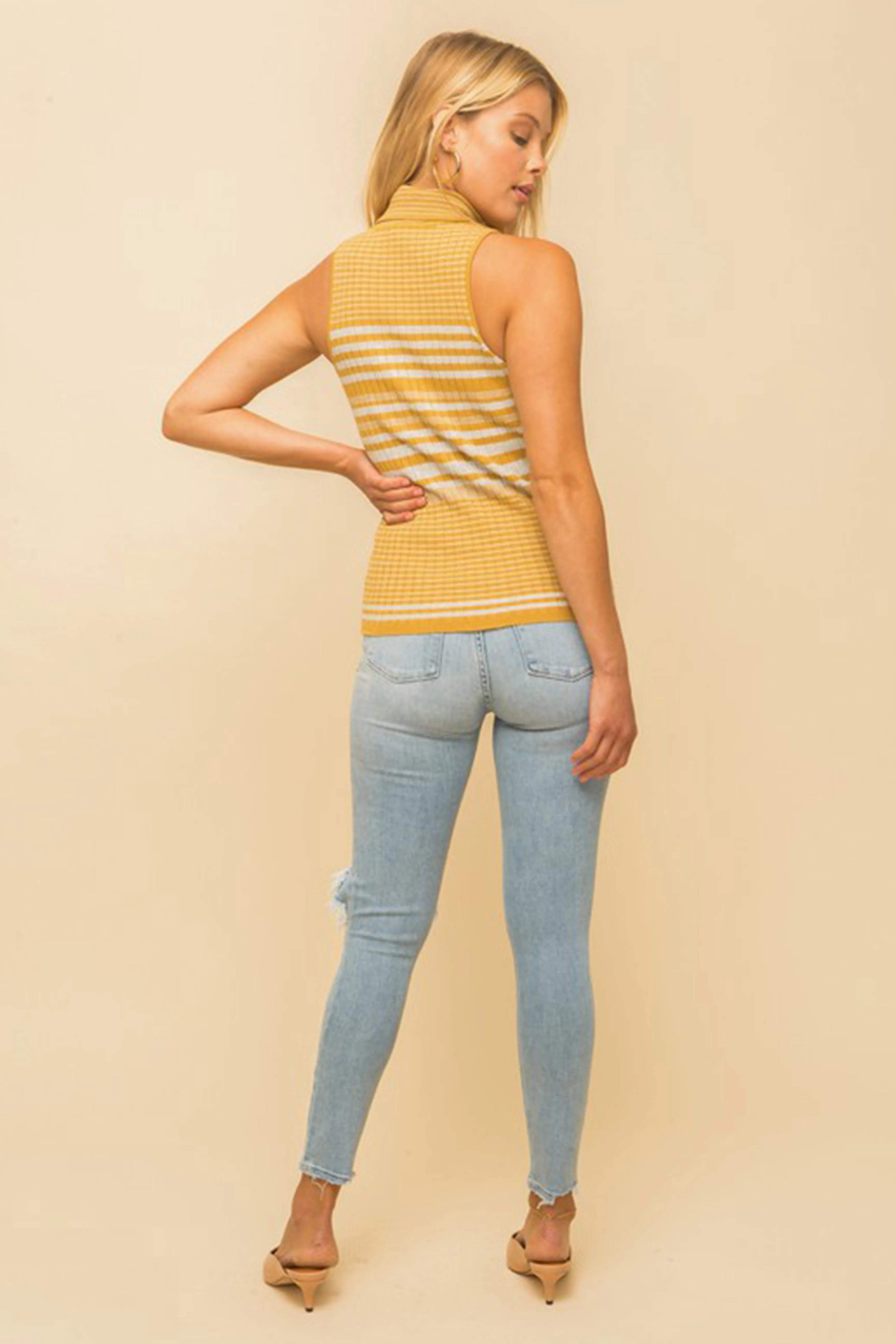 Amber Striped Turtleneck in Mustard