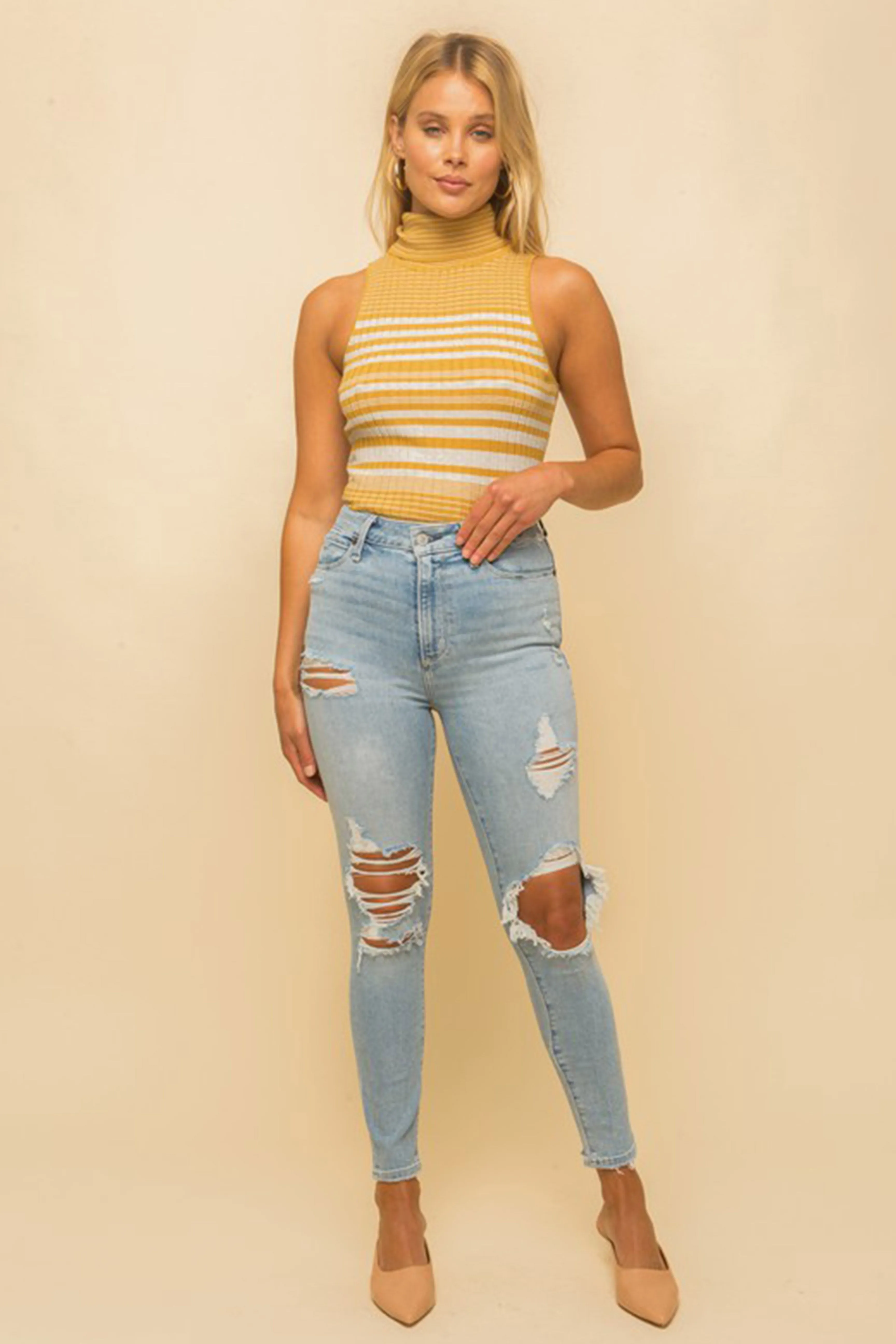 Amber Striped Turtleneck in Mustard