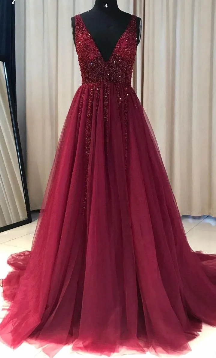 Beaded Prom Dress A-Line, Prom Dresses, Evening Dress, Dance Dress, Graduation School Party Gown, PC0380
