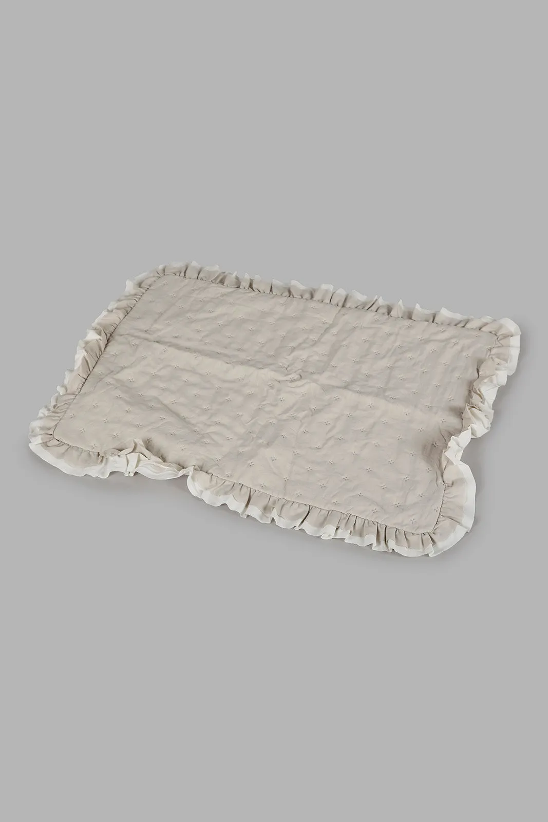Beige 3 Piece Dotted Bedspread With Ruffles (Double Size)