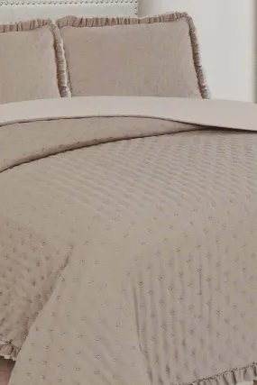 Beige 3 Piece Dotted Bedspread With Ruffles (Double Size)