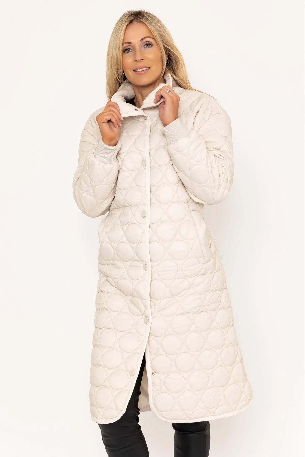 Beige Circle Quilt Long Line Jacket