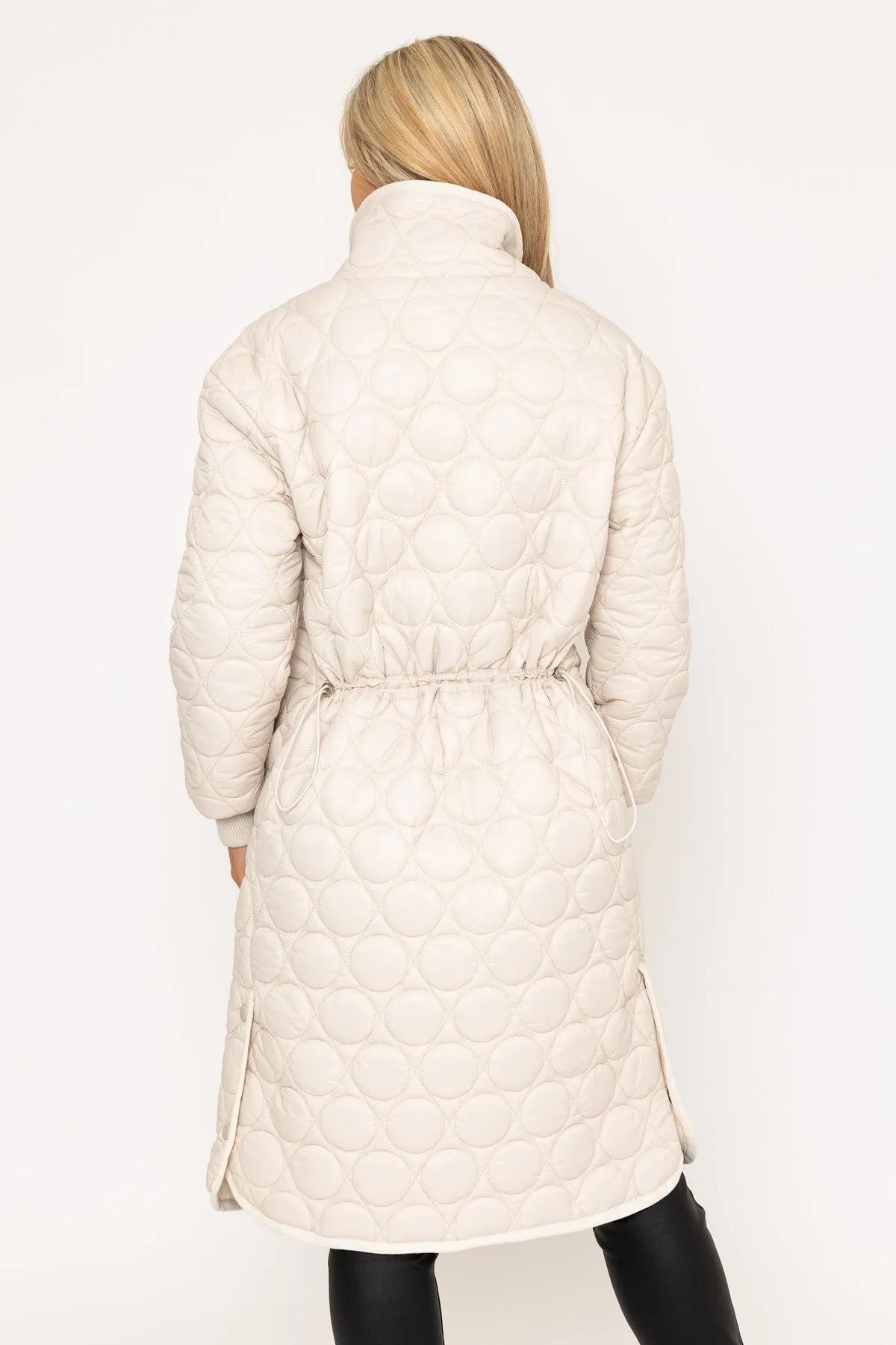 Beige Circle Quilt Long Line Jacket
