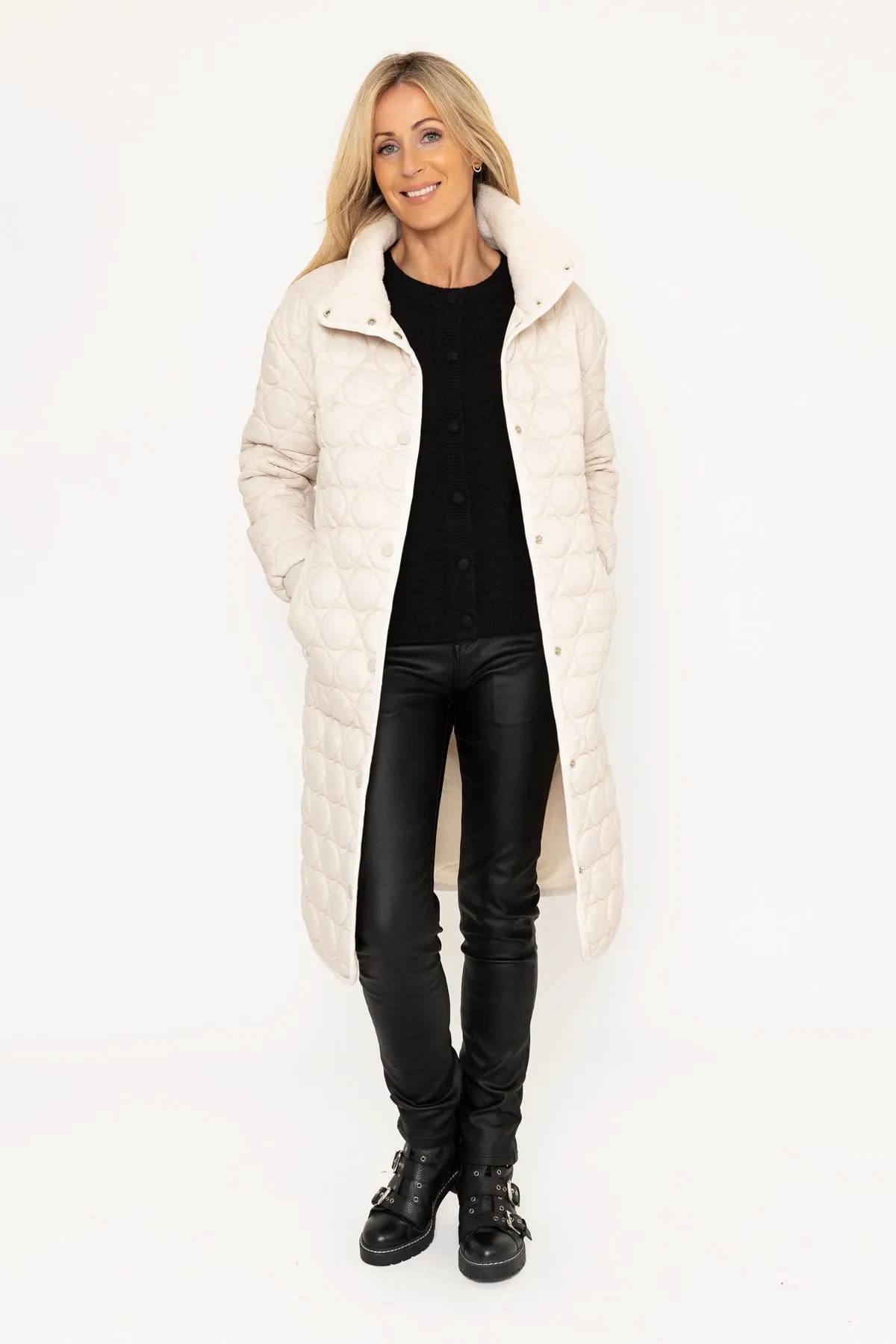 Beige Circle Quilt Long Line Jacket