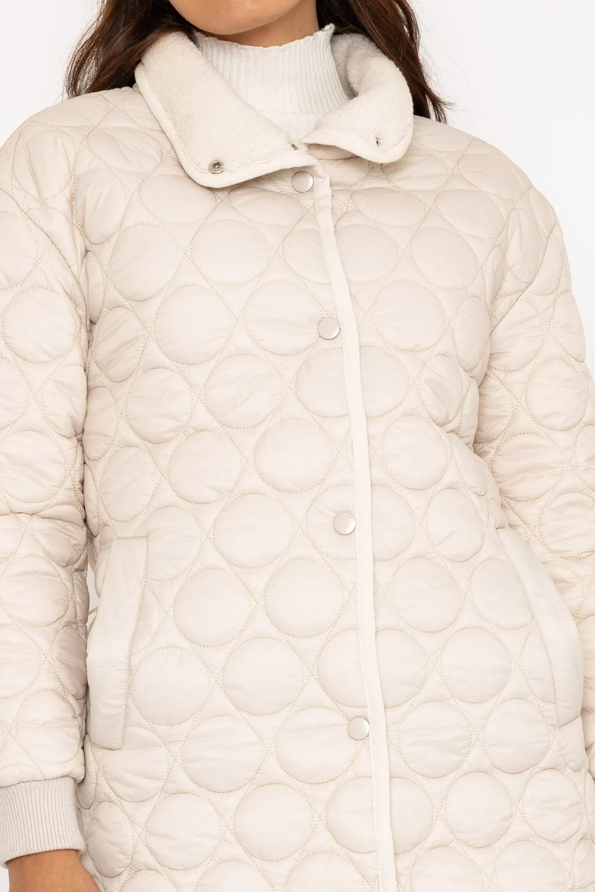 Beige Circle Quilt Long Line Jacket
