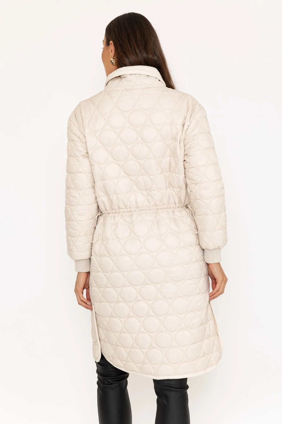 Beige Circle Quilt Long Line Jacket