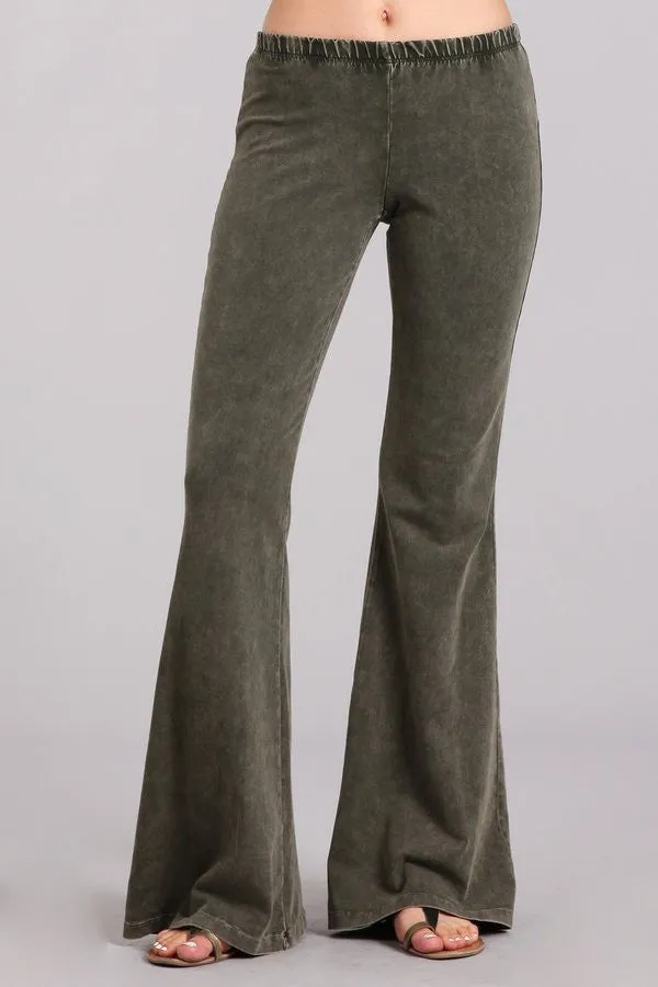 Bell Bottoms Yoga Pants Denim Colored Dark Moss Green