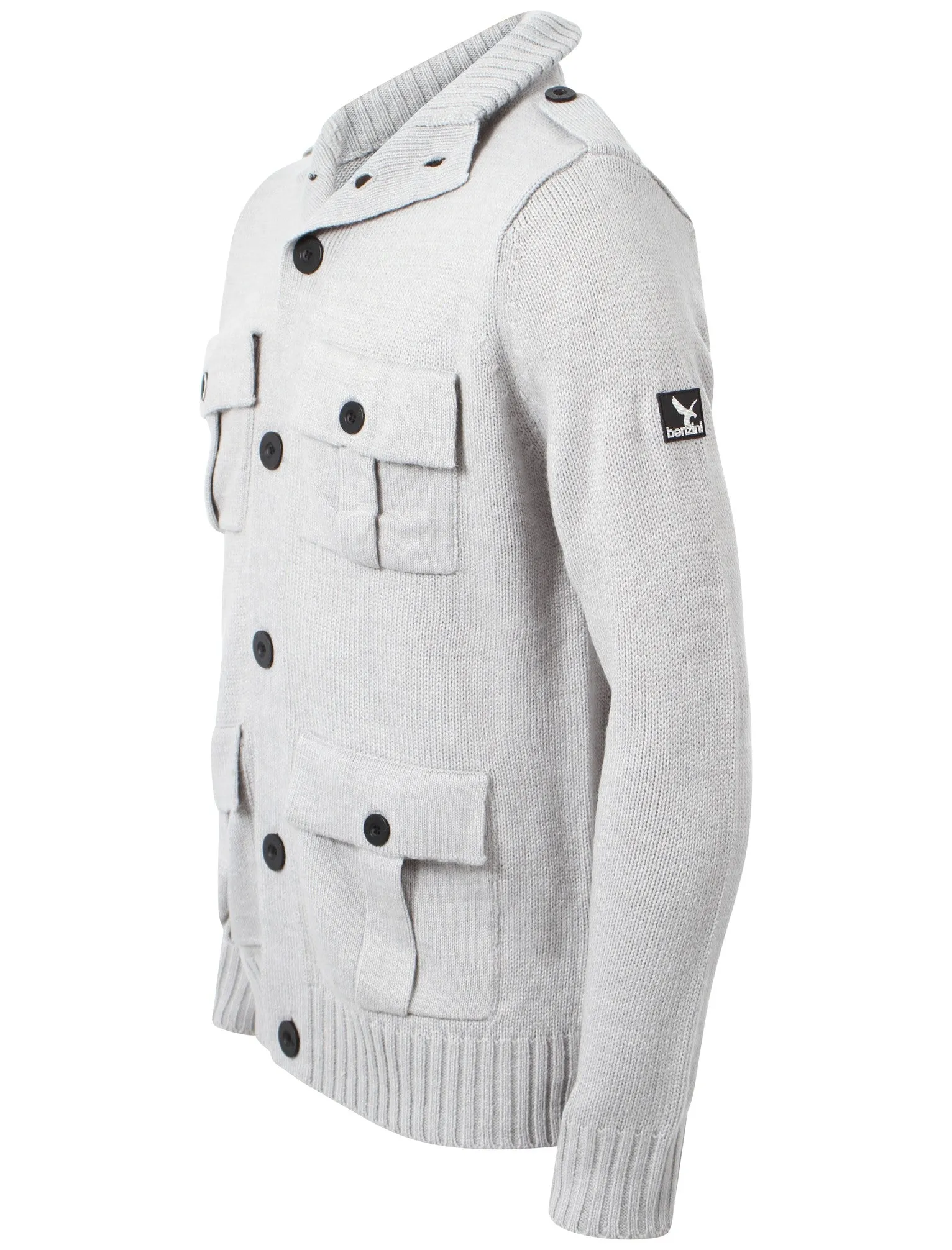 Benzini Hall Funnel Neck Cardigan in Grey