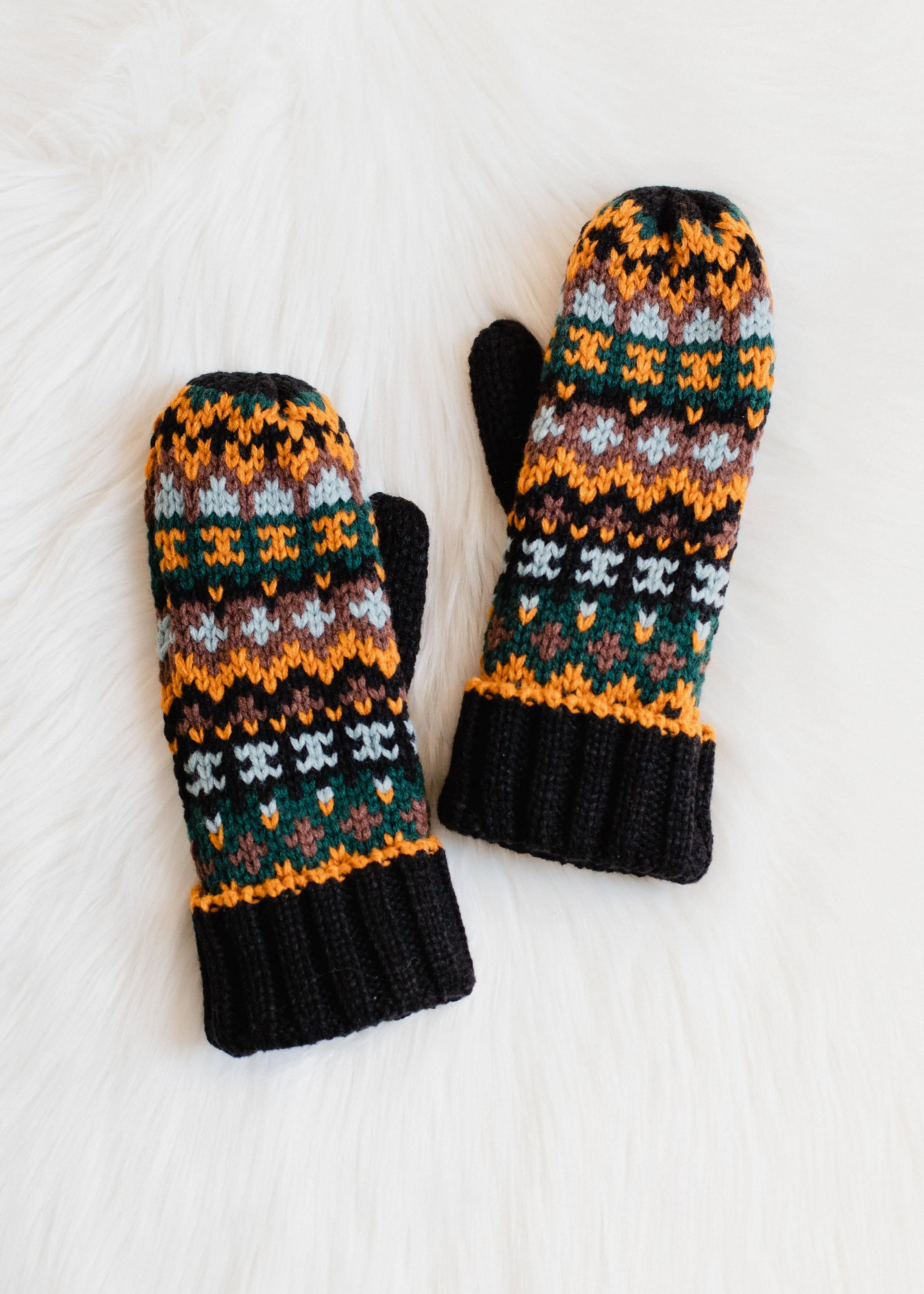 Black & Multicolored Patterned Mittens
