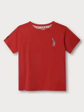 Blue Giraffe Boys Red Solid Round Neck TShirt