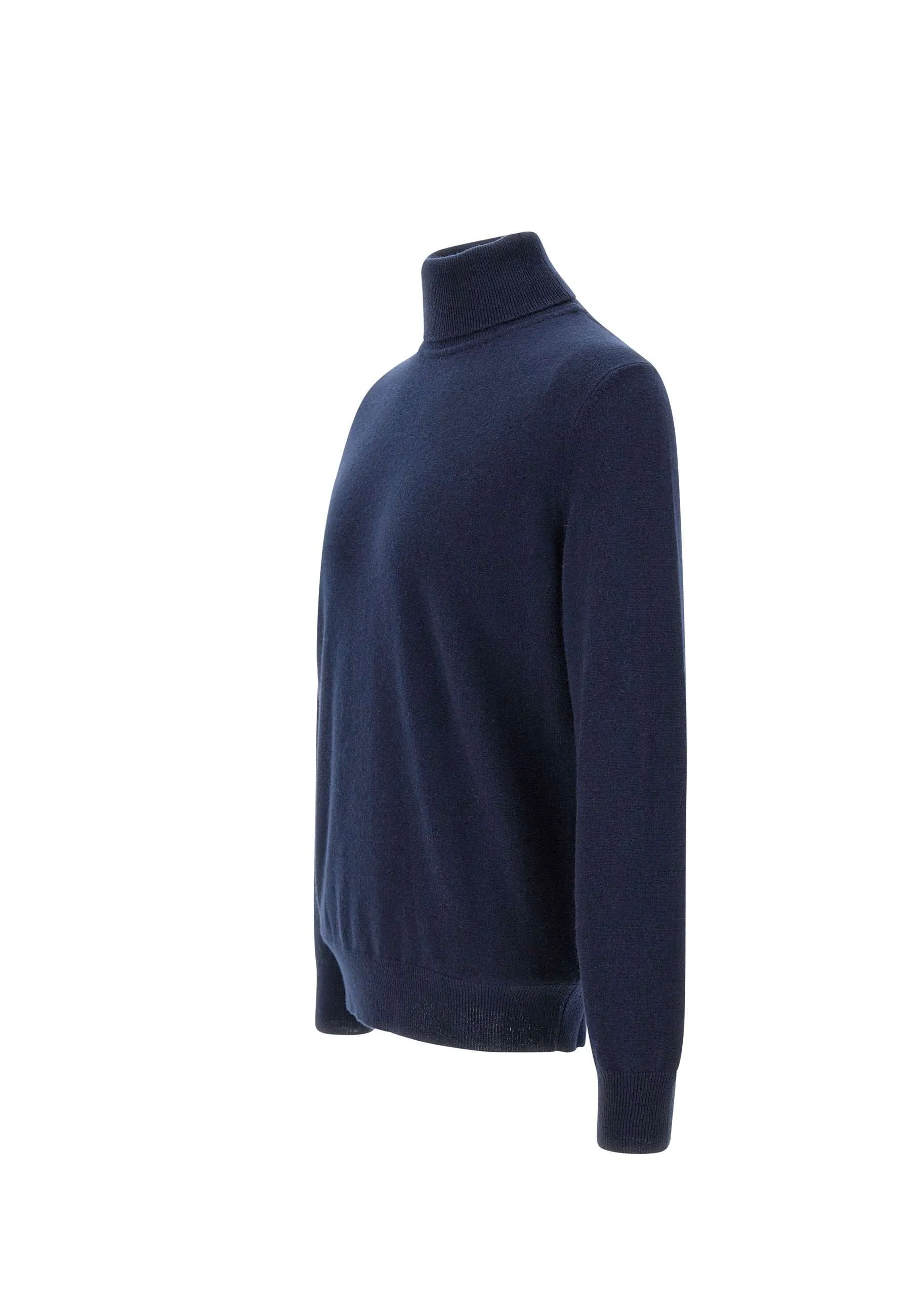 Blue Wool and Cashmere Turtleneck Sweater