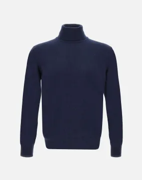Blue Wool and Cashmere Turtleneck Sweater