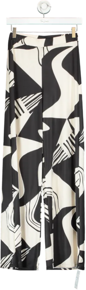 Boohoo Black & White Geometric Print Wide Leg Trousers UK 6