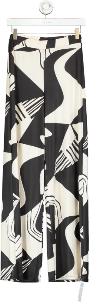 Boohoo Black & White Geometric Print Wide Leg Trousers UK 6