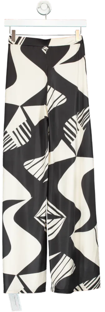 Boohoo Black & White Geometric Print Wide Leg Trousers UK 6