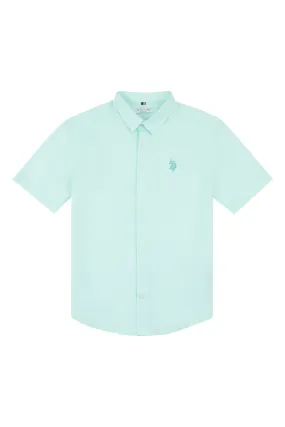 Boys Linen Blend Short Sleeve Shirt in Honey Dew