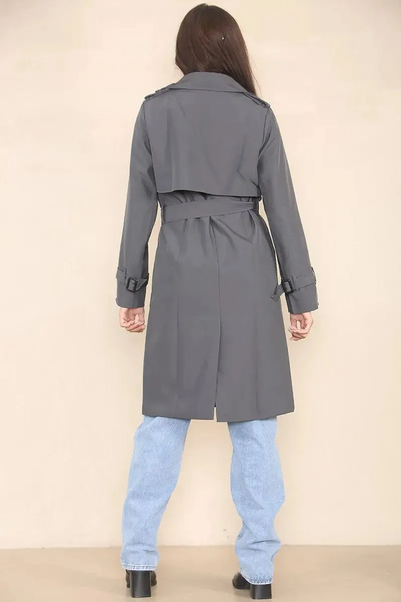 Classy Notch Lapel Double Breasted Belt Decor Trench Coat