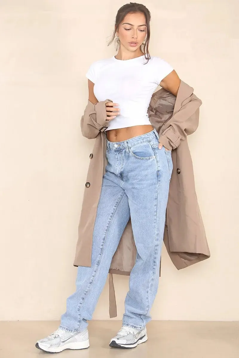 Classy Notch Lapel Double Breasted Belt Decor Trench Coat