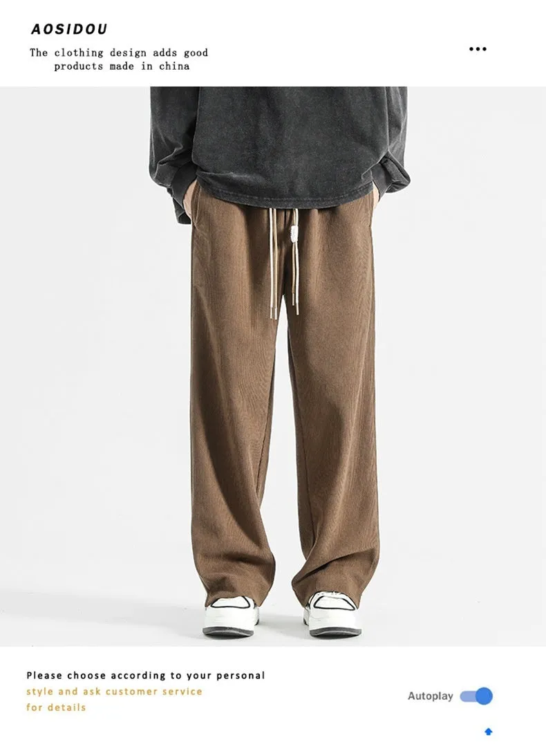 Corduroy American Thick Loose Mop Pants, Straight-Leg Design for Comfort & Style. Ideal for Casual Wear.
