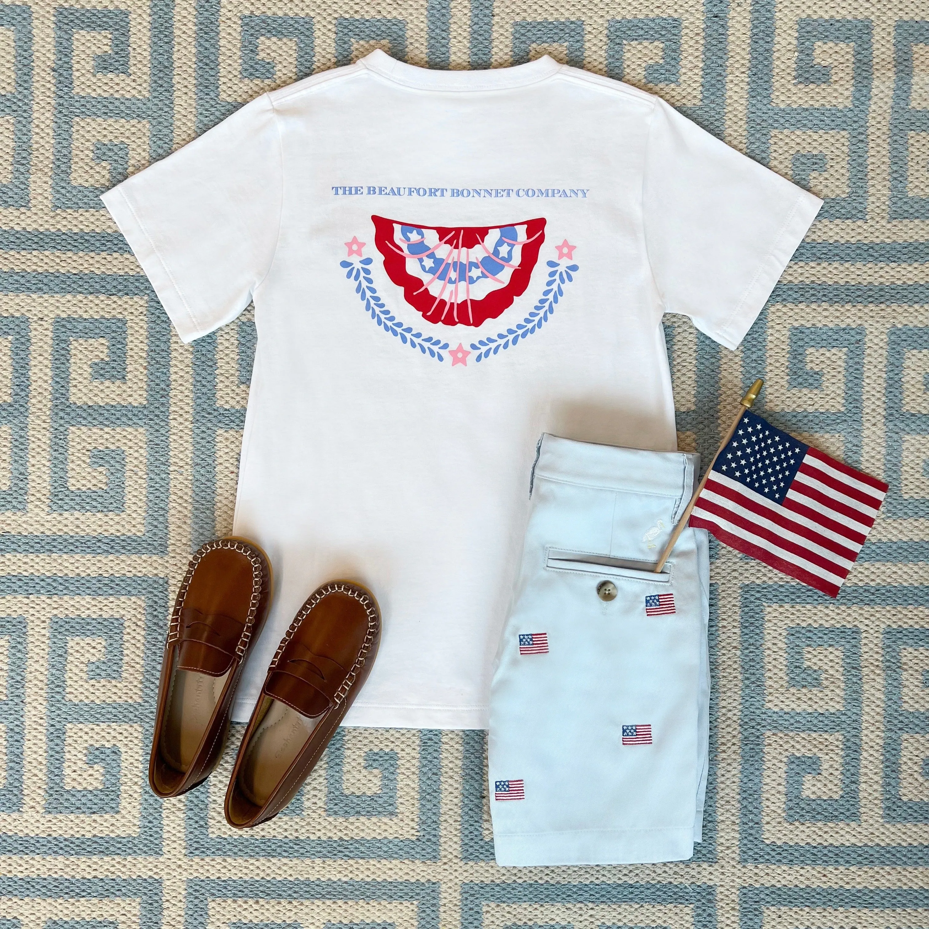 Critter Charlie's Chinos - Buckhead Blue & American Flag Embroidery with Multicolor Stork