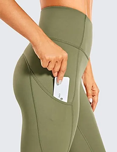 CRZ YOGA Women's Naked Feeling Workout Leggings 25 Inches - High Waisted Yoga Pants with Side Pockets Moss Green