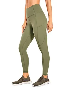 CRZ YOGA Women's Naked Feeling Workout Leggings 25 Inches - High Waisted Yoga Pants with Side Pockets Moss Green