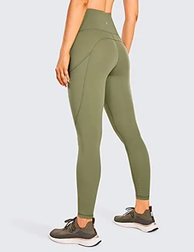 CRZ YOGA Women's Naked Feeling Workout Leggings 25 Inches - High Waisted Yoga Pants with Side Pockets Moss Green