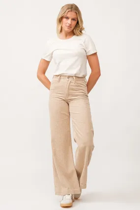 Dear John Fiona High Rise Clean Hem Wide Leg Pants Foam Cream Corduroy