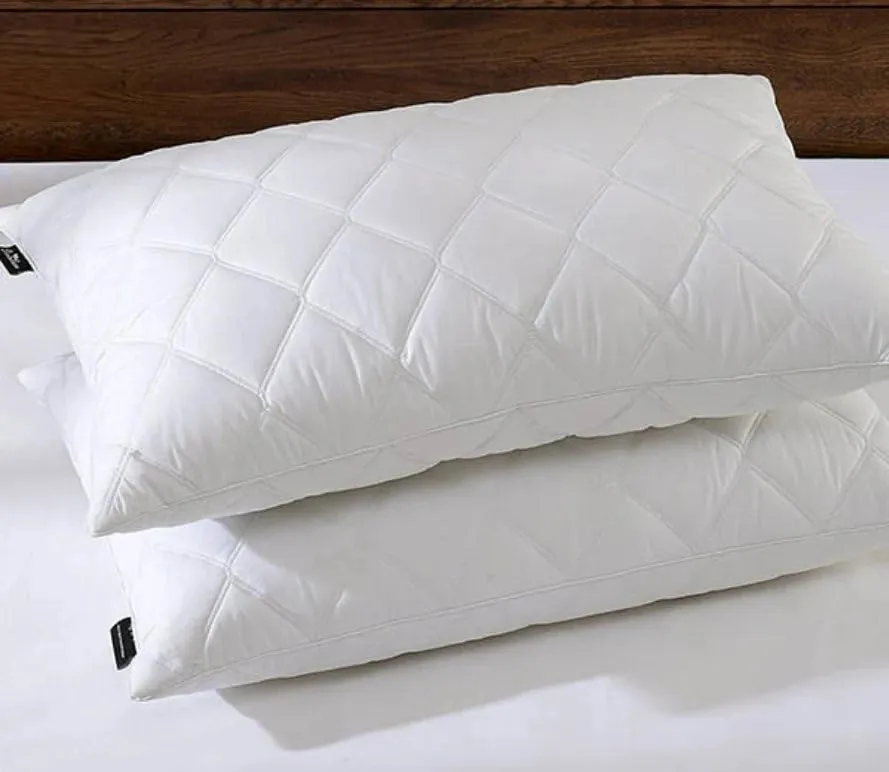 Dream Homme Down Alternative Luxury Pillow for Bed Set of 4 | 100% Organic Cotton Fabric with Premium Cloud Microfiber Filling, 17x27 Inches, Moon White (Quilted Pillow, Pack of 4)