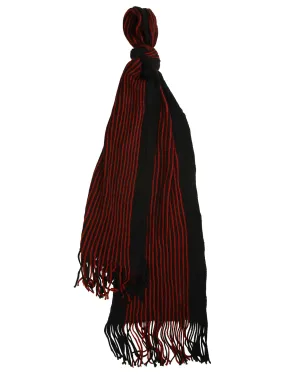 Dylan Striped Cable Knitted Scarf in Black / Oxblood