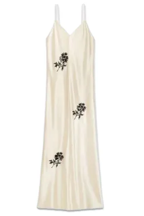 Embroidered Satin Slip Dress