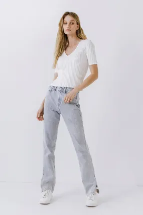 Endless Rose - Ribbed Short Sleeve Knit Top