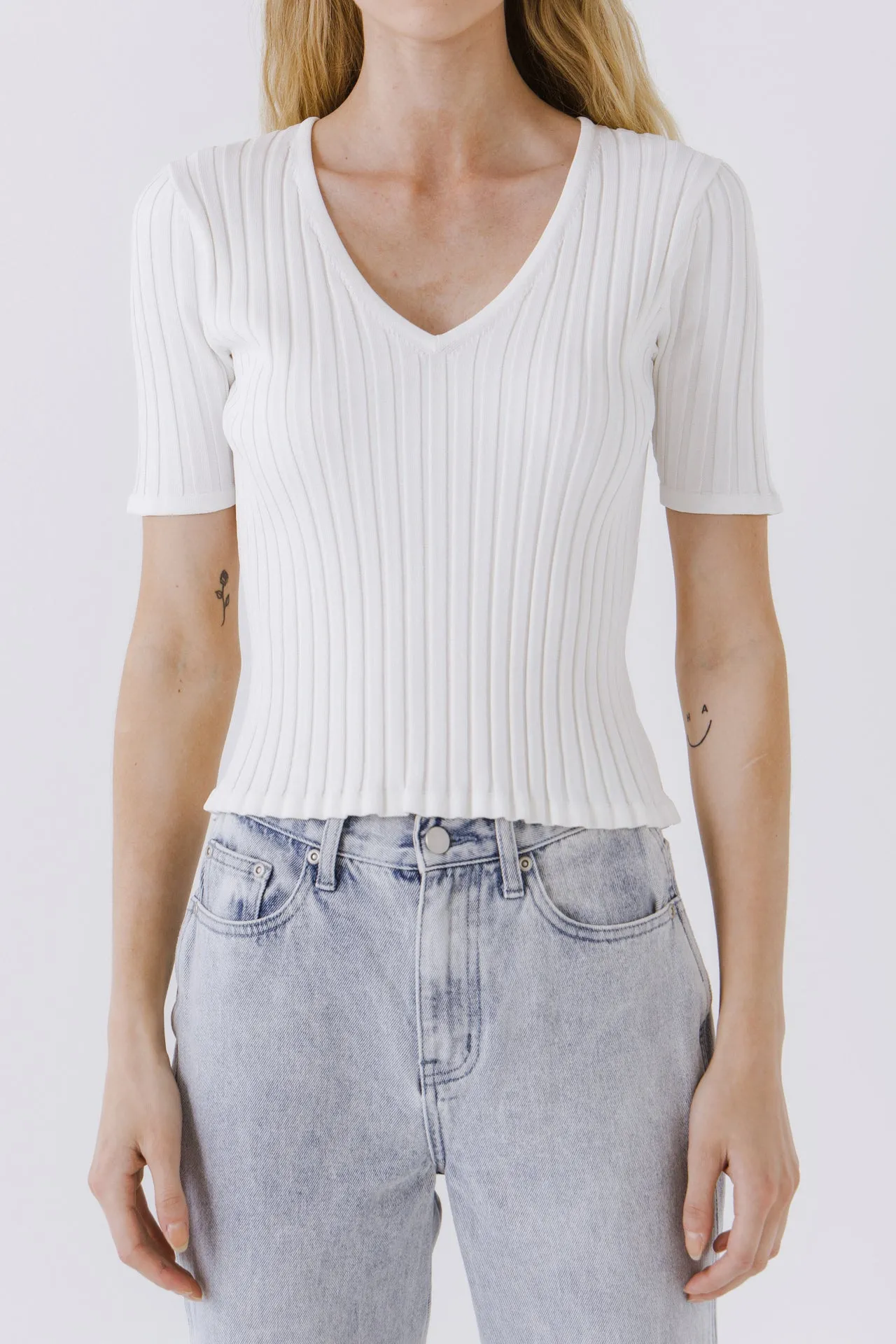 Endless Rose - Ribbed Short Sleeve Knit Top