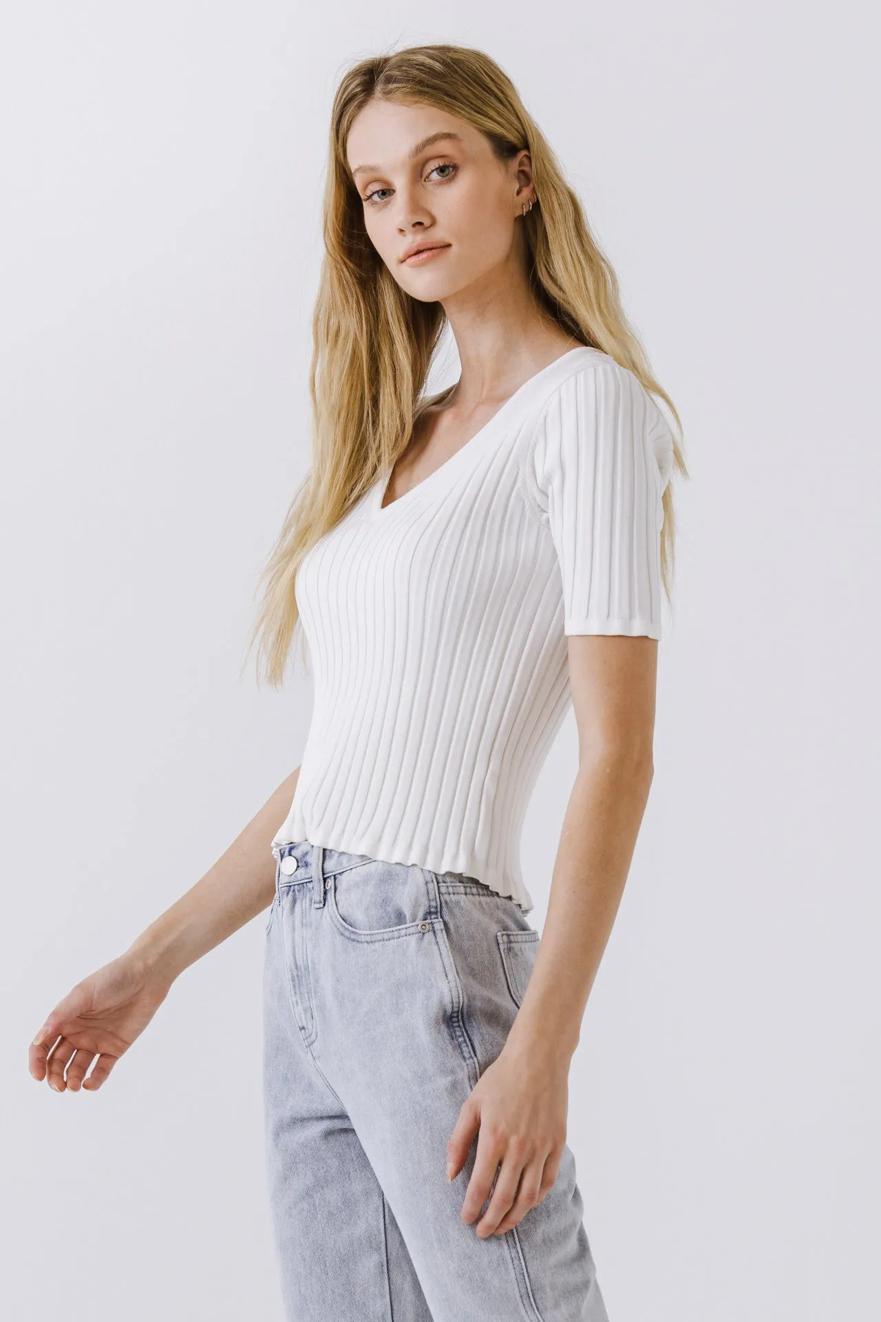 Endless Rose - Ribbed Short Sleeve Knit Top