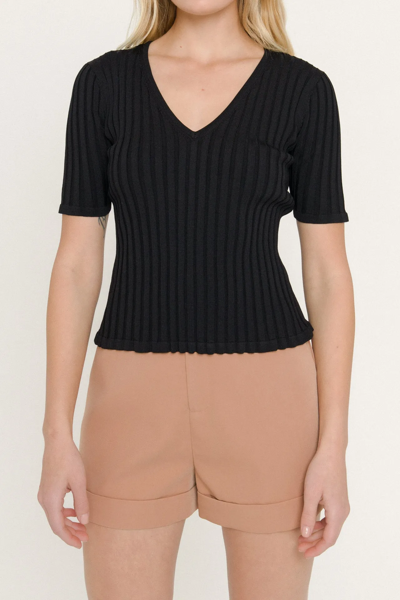 Endless Rose - Ribbed Short Sleeve Knit Top