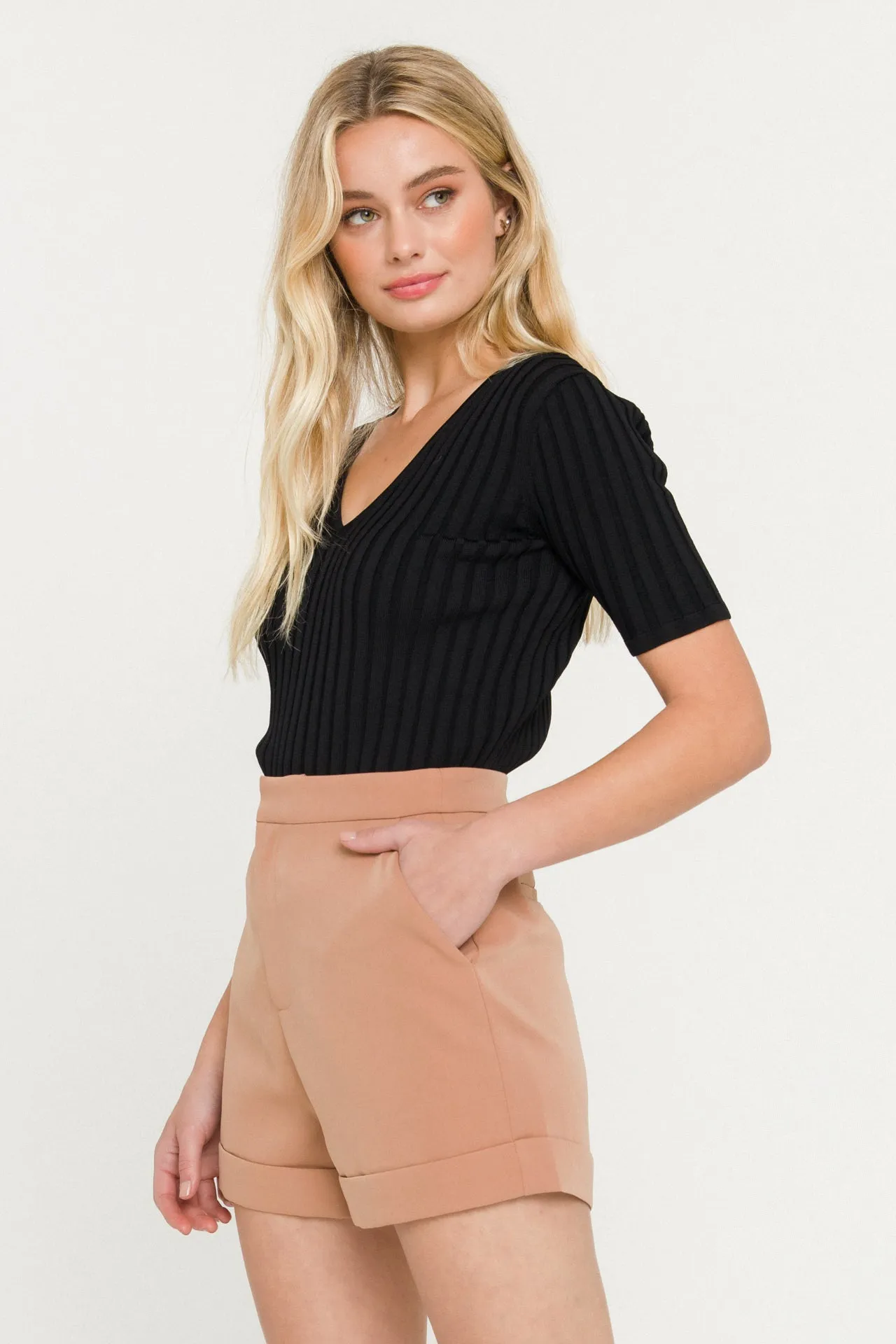 Endless Rose - Ribbed Short Sleeve Knit Top