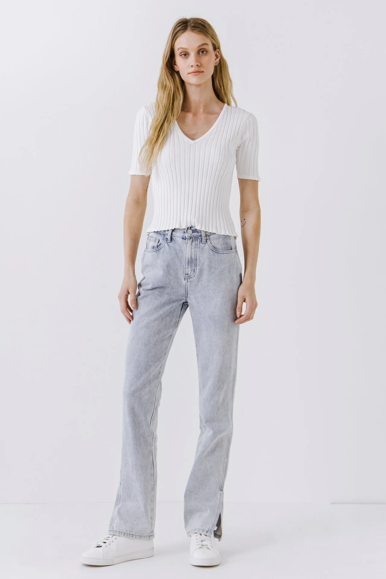 Endless Rose - Ribbed Short Sleeve Knit Top