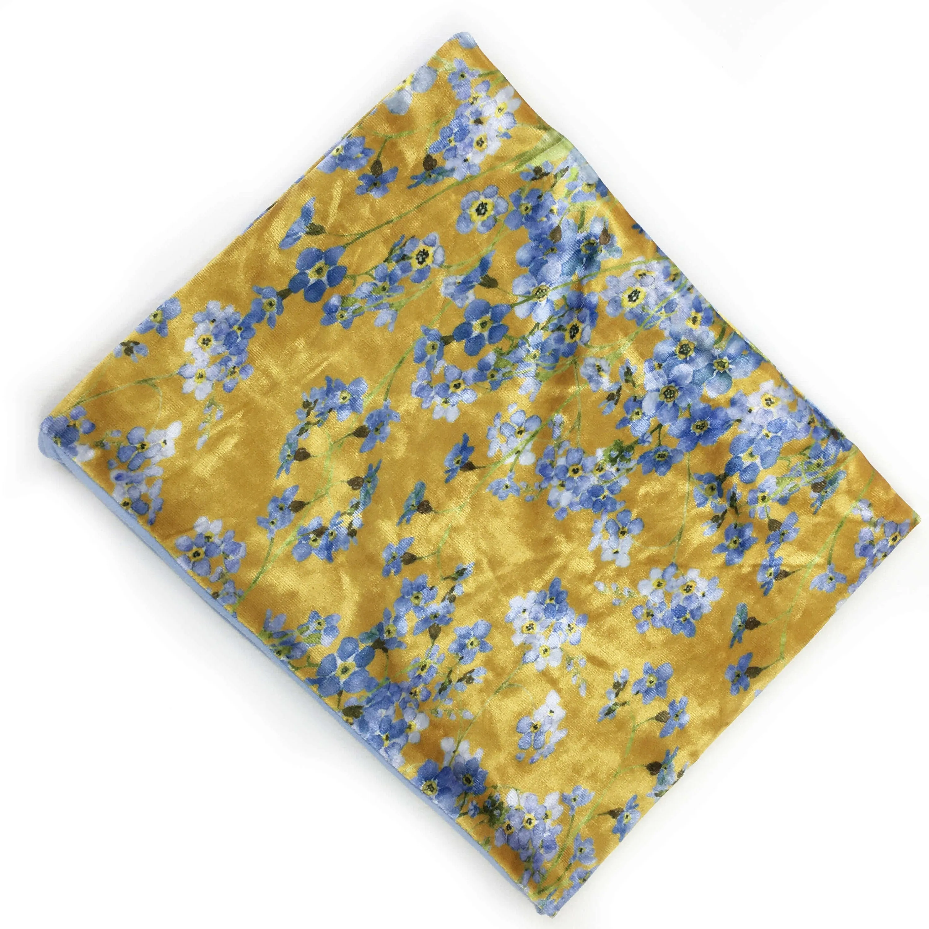 Forget-Me-Nots Mustard,Versatile Scarf, Headband, HatBand, Neck Warmer, Ladies Scarf, Velour Scarf, Designer Gaiter, Handpainted and printed