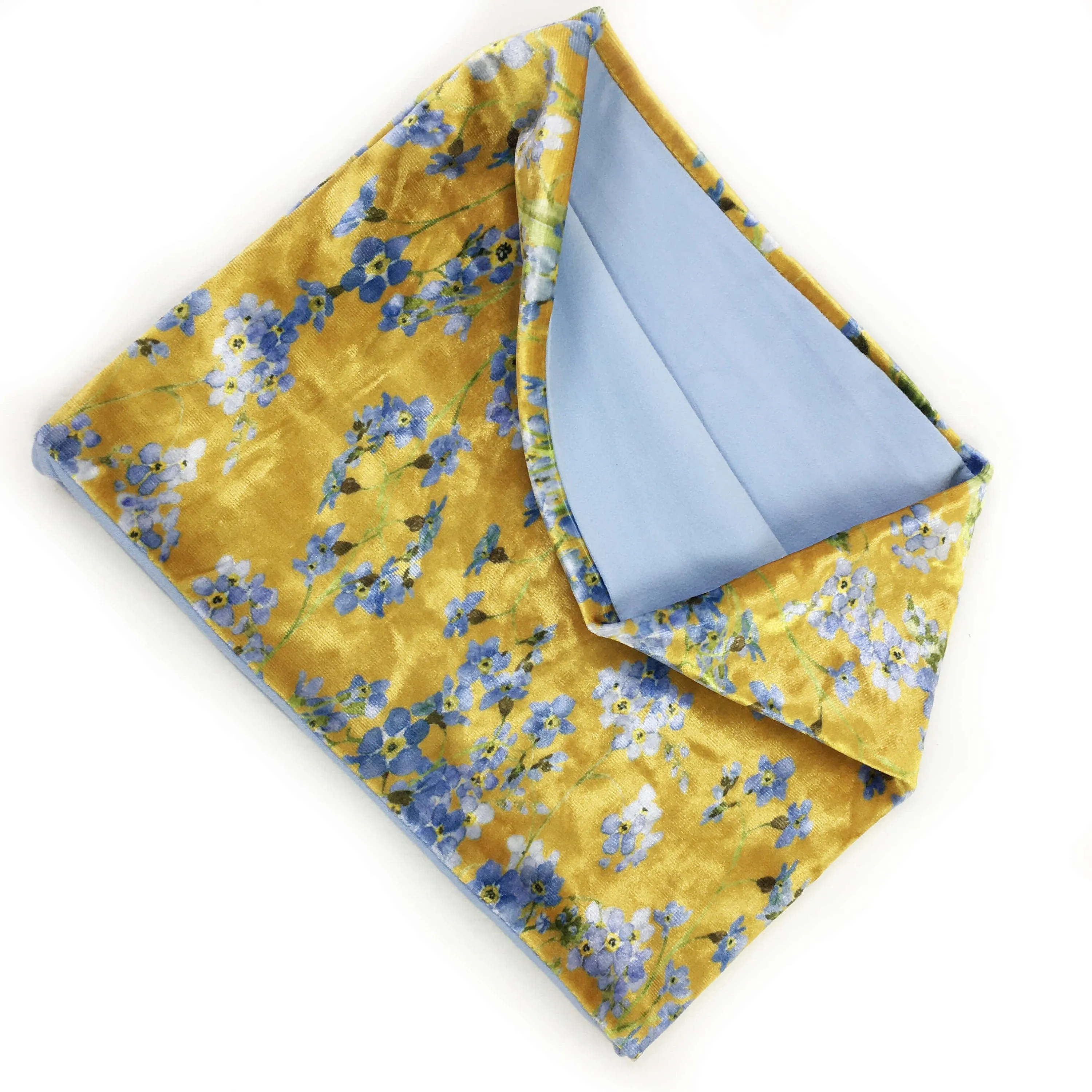 Forget-Me-Nots Mustard,Versatile Scarf, Headband, HatBand, Neck Warmer, Ladies Scarf, Velour Scarf, Designer Gaiter, Handpainted and printed