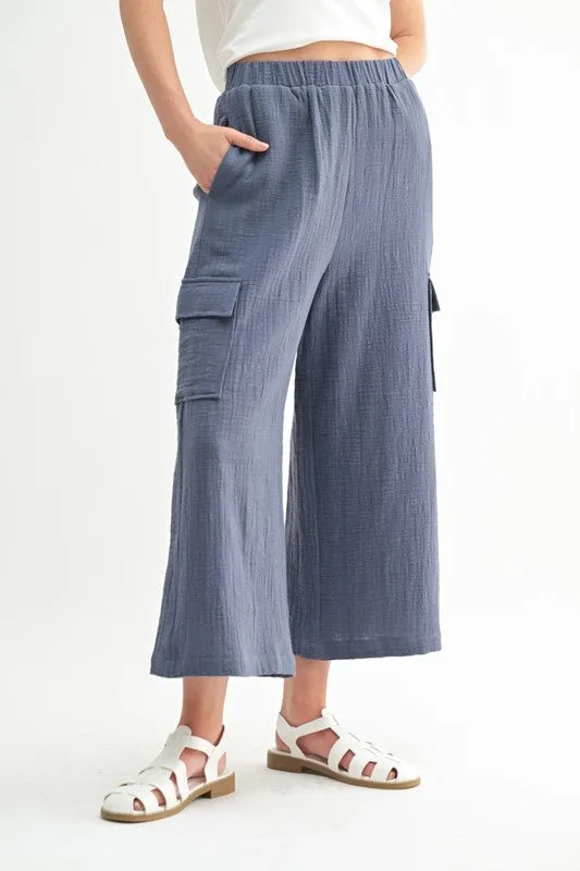 Gauze Wide Leg Cargo Pant