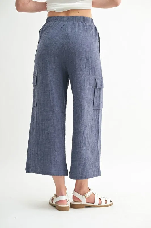 Gauze Wide Leg Cargo Pant