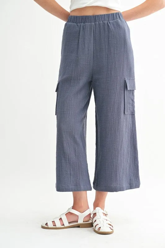 Gauze Wide Leg Cargo Pant