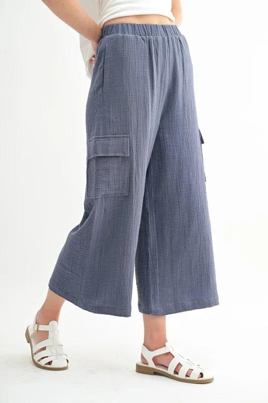 Gauze Wide Leg Cargo Pant