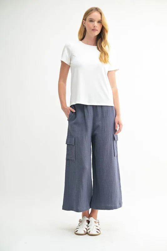 Gauze Wide Leg Cargo Pant