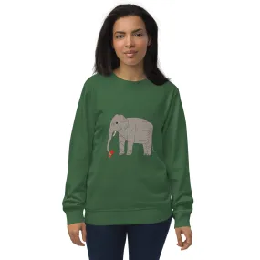 Gentle Strength: Women's Elephant with Rose Organic Sweatshirt (Navy & Green)