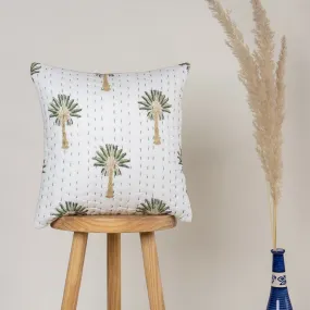Green Palm Tree Printed Kantha 18x18 Cushion Covers