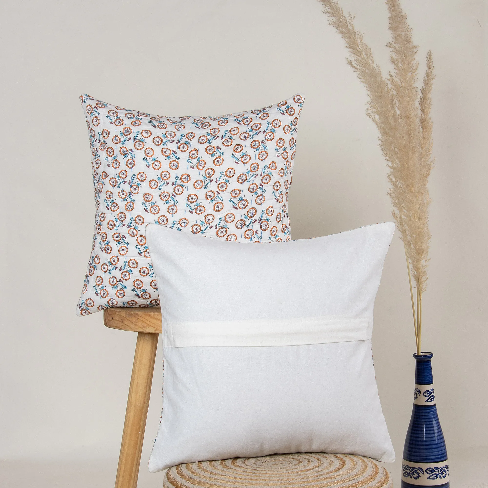 Hand Block Printed Cotton Kantha Cushion Covers